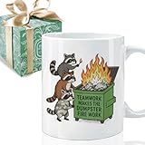 Puouoonyi Funny Office Chaos Sarcastic Gift for Women Men Coworkers Friends Team, Funny Raccoon Dumpster Trash Fire Mug 11oz