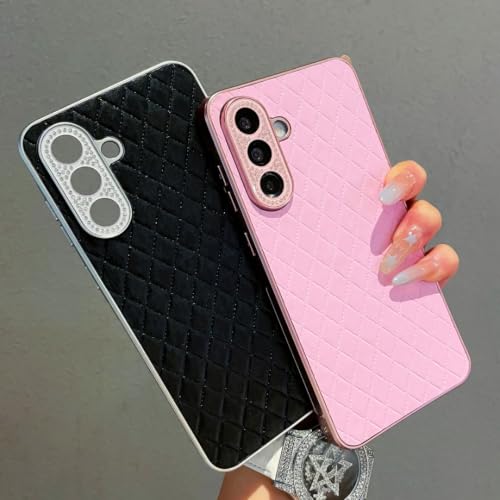 Coque Samsung A55 5G en cuir or brillant à motif quadrillé chic - 4