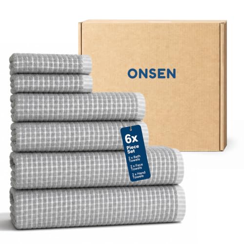 ONSEN Sculpted Terry Towel Set 100% American Cotton Quick Dry Lint Free Lightweight Absorbent Face Hand Bath Towels with Hanging Loop (Grey Fog 2X Bath Towel 2X Hand Towel 2X Face Towel)