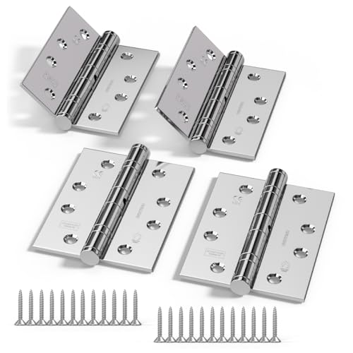 Bwintech 2 Pairs 100 x 75 x 2.7mm (4 inch) Polished Chrome Hinge for Fire Door, Steel Fire Rated Internal Door Hinges, Ball Bearing Hinge for Internal Use in Residential and Commercial Buildings