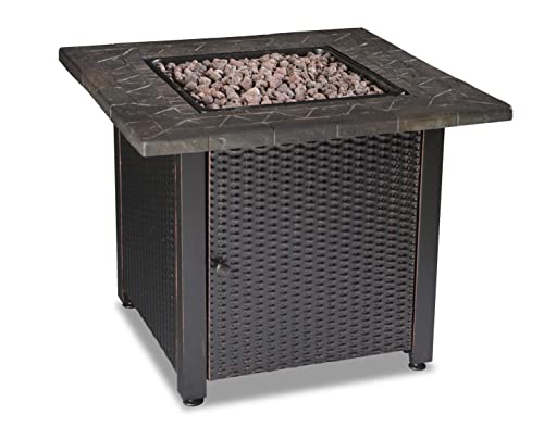 Endless Summer 30 Inch Square 30,000 Btu Lp Gas Outdoor Fire Pit Table With Mosaic Resin Mantel, Steel Wicker Design Base, And Lava Rock, Black #TOP5
