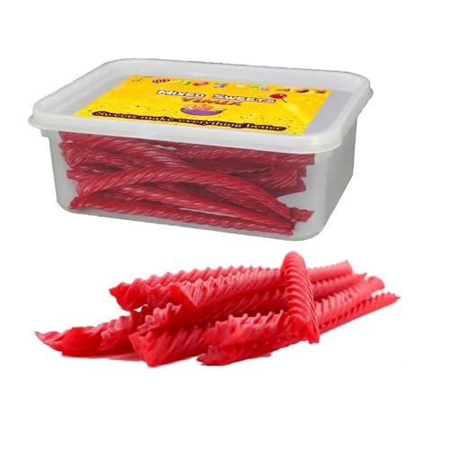 Original Red Liquorice Twists Sweets With Gift Tub - Soft & Chewy Twists - Strawberry Flavour Chewy Texture Sweets (300g)