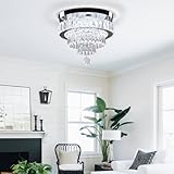Modern Crystal Chandelier Ceiling Light,4-Tier K9 Crystal & Stainless Steel Flush Mount LED Ceiling Light,20W Energy-Efficient Cool White Light for Bedroom Living Room Hallway Kitchen Lighting 11.8" - Image 5