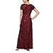 Alex Evenings Women's Long Rosette Mother of The Bride Dress with Short Sleeves, Wedding Guest (Petite and Regular Sizes), Merlot, 14