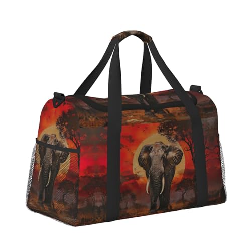 Elephant Sunset Foldable Travel Duffel Bag Tote Carry On Luggage Bag For Weekend Getaways, For Spontaneous Trips3