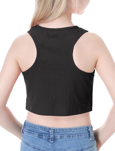 Image of EXARUS Girls Crop Tank Top Dance Hip Hop Outfits Cheer Cropped Top | Kids Tween Youth Summer Athletic Dance Convention Fitted Gymnastics Sleeveless Clothes