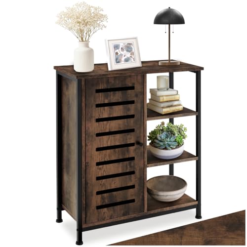 tectake® Credenza Cucina 71x32x82cm, Mobile Cucina, Dispensa Salvaspazio Armadio 1 anta, Porta a Sinistra, 3 Ripiani, Soggiorno, Sala da pranzo, Ingresso, Ripiani Regolabili - Legno Industriale Scuro