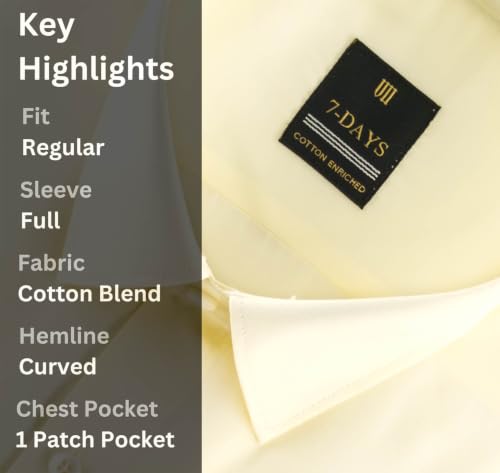 Image of 7-DAYS Men's Premium Formal Shirt - Cotton Rich, Regular Fit, Full Sleeve, with Pocket, Durable & Easy Care - Perfect for Office & Everyday Wear