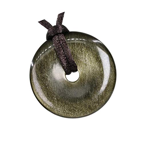 YCYUYK Pendentif porte-bonheur en obsidienne dorée naturelle de qualité AA avec cordon en nylon réglable de 30 mm, Nylon Cuivre