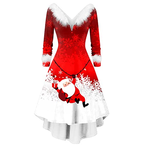 Weihnachtskleid Damen Weihnachten Weihnachtskleider Rockabilly Kleider 3/4 Arm Vintage Partykleid Kleid Festlich Mit Lustig Weihnachtsmotiv...