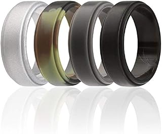 ROQ Silicone Wedding Ring for Men, 4 Pack Silicone Rubber Band Step Edge