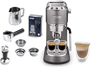 De'Longhi Dedica Arte EC 885.GY ekspres do espresso, ekspres do kawy z dyszą do pianki mlecznej MyLatterArt, kompaktowa konstrukcja, 15 cm szerokości, 1 litr zbiornika na wodę, nadaje się do E.S.E