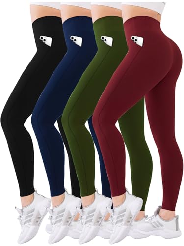 Diravo 4 Pack Leggings for Women with Pockets Womens Workout Leggings High Waisted Yoga Pants for Tummy Control Gym