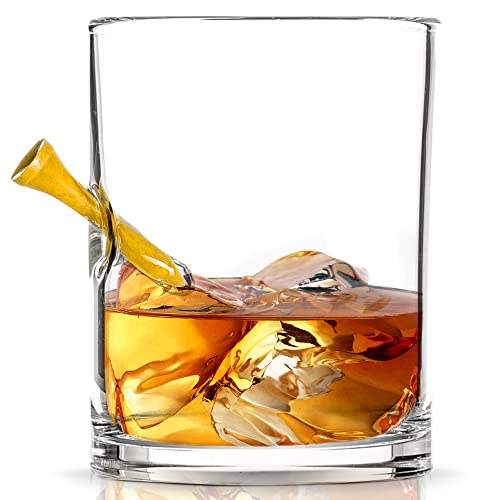 Stuck In Glass - Hole In One Golf Tee Original Handcrafted Embedded Barware | Golf Whiskey Glasses Bourbon | 10 Oz Old Fashioned Wine Glasses Bar Glassware | Unique Golf Gifts For Men | | Yellow #TOP28