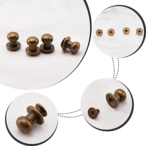 Image of GORGECRAFT 20 Sets 8mm Brass Round Head Button Phillips Screw Stud Rivet Chicago Screw Button Leather Rivets Craft Belt Fastener for DIY Craft Leather Craft Repairs Jackets Wallet, Antique Bronze