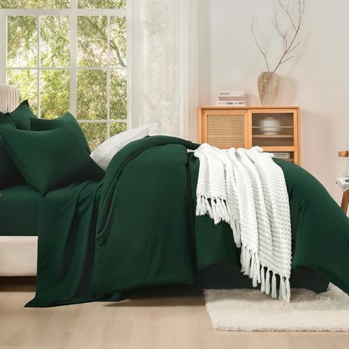 Image of Litanika Super King Plus Comforter Sets Emerald Green - 7 Pieces Bed in a Bag Oversized King Bedding Comforter Sets, Solid Lightweight Bed Set with Comforter, Sheets, Pillowcases & Shams