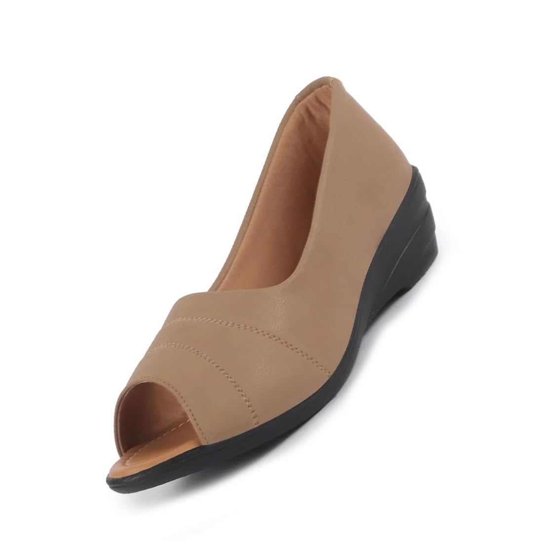 fausto Women Elegant Peep Toe Platform Wedge Heel Ballet | Formal Dress Ballerina Shoes | Office Open Toe Sandal | Anti Skid Sole-picture-16