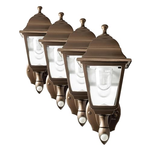 Image of Maxsa 46219 Premium Battery-Powered Motion-Activated Decorative Outdoor Cool White LED Wall Sconce Lighting Fixture, Metal Housing, Dark Copper (Pack of 4)