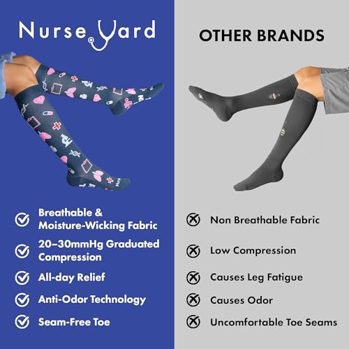 Image of Nurse Yard Compression Socks for Nurses - Women & Men - 20-30mmHg Graduated Compression, For Medical Staff, Athletes - 1 Pair