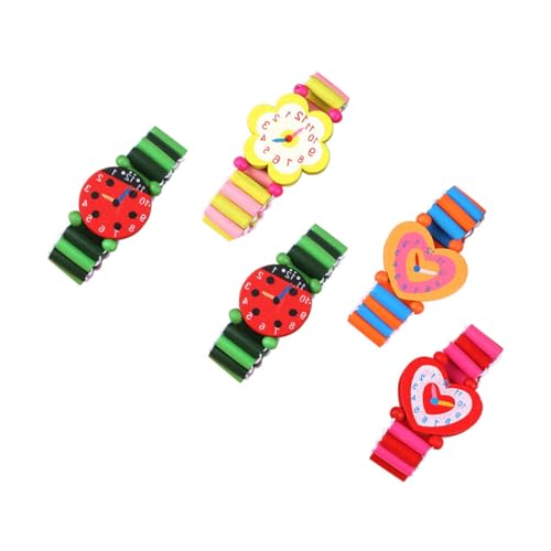 BESTYASH 5 Pcs Wooden Educational Watches Safe Non Toxic Material Cartoon Design for Early Learning and Recognition Boys Random Color