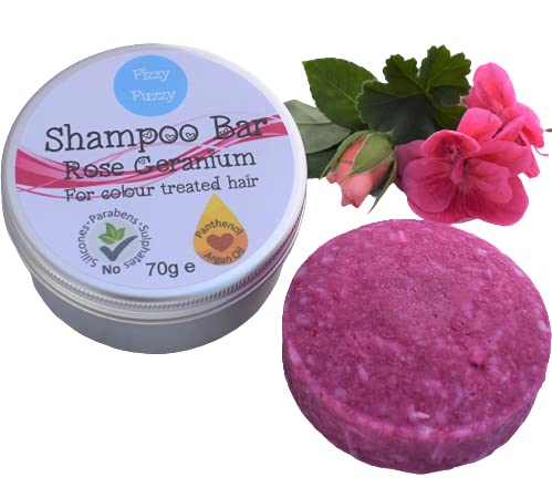 Rose Geranium Shampoo Bar by Fizzy Fuzzy for Dull or colour treated hair Sulphate Free Vegan