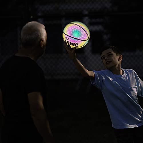 Kpason Basketball, Holographic Glowing Basketball Size 5 (27.5") For Boys Girls, Reflective Glow Leather Basketball Indoor Outdoor Use #TOP2