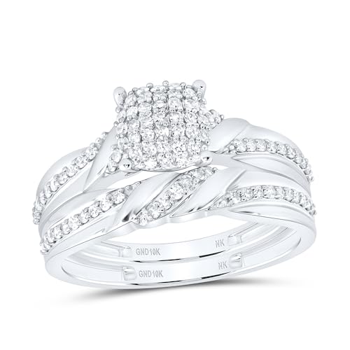 Jewels By Lux 10K White Gold 1/3Ctw Natural Diamond Fashion Cushion Bridal Set, Size: 9