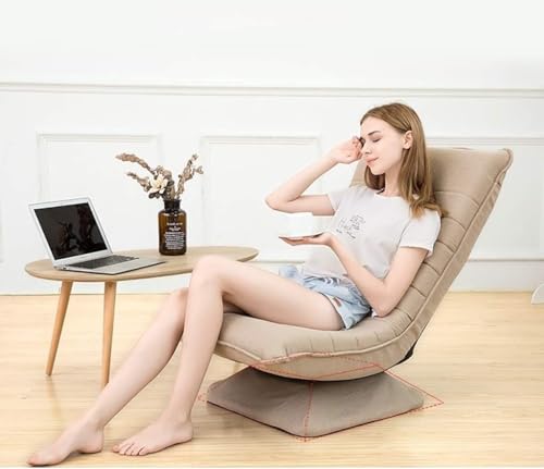 Image of Kawachi Folding Swivel Nirvana Moon Chair Leisure Lounge Sofa 360 Degree Rotation Adjustable Recliner Bedroom Floor Chair (Beige)