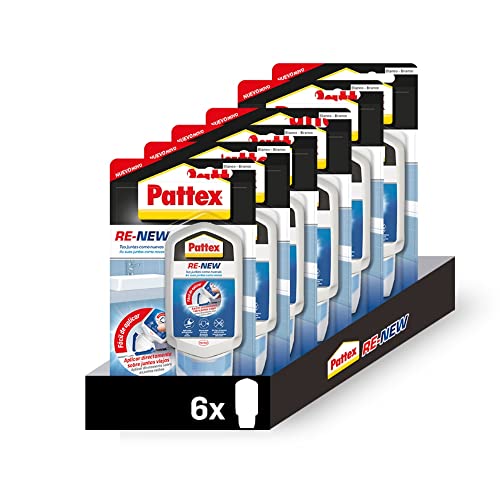 Pattex Re New - Silicona Antimoho para un Baño Sano. Masilla blanqueadora para Juntas del baño, antimoho y resistente al agua - Pack de 6 unidades de 80 ml y aplicador de fácil uso