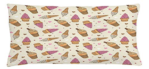 Lunarable Ice Cream Throw Pillow Cushion Cover, Delicious Refreshing Snacks Colorful Hearts Dots Dairy Product, Decorative Square Accent Pillow Case, 36