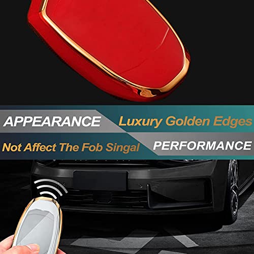 Image of JVCV Gold Border TPU Key Cover Compatible with Ford Endeavour Figo Aspire Freestyle 3 Button Folding Key (Red).