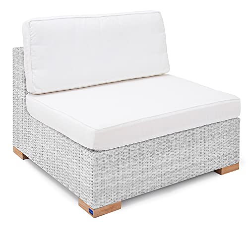 Garland Poly Rattan Loungesessel Havanna Rückenlehne Auflagen 95x92x63 cm Teak Holz Alu Sessel Garten Lounge Mittel-Modul - Weiß Grau