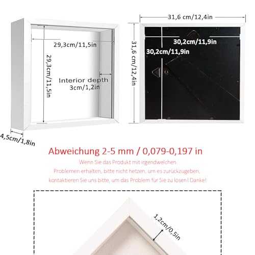 Bilderrahmen zum Befüllen, Objektrahmen Tiefer 3 cm, Tiefer Bilderrahmen zum Befüllen 30 x 30 cm, mit Transparente Acrylplatte, Quadratischer Stereoskopischer Rahmen, Wände, Kunsthandwerk, Weiß