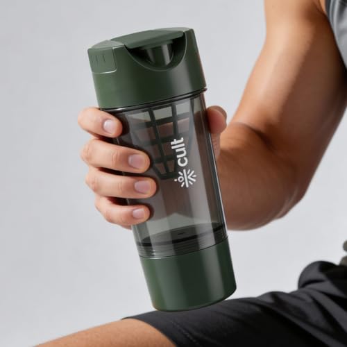 Image of CULT Cyclone Shaker Bottle 500ml | Shaker for Gym & Leakproof Gym Sipper Bottle for Men & Women | Premium Protein Mixer for Whey Protein, Pre Workout & BCAAs (Army Green)
