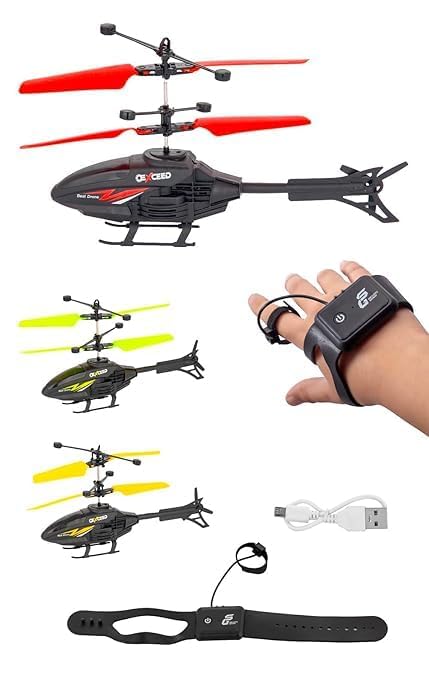Image of TAMADAA Outdoor Flying Helicopter with Hand Induction Watch | Electronic Radio RC Remote Control Toy | Charging Helicopter with 3D Light & Safety Sensor for Kids
