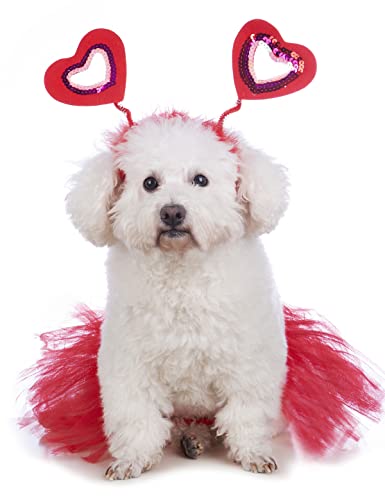 Impoosy Dog Valentine's Day Costume Cute Pet Heart Headband And Tutu Lace Dresses For Dog Cat Girls (Red) #TOP1