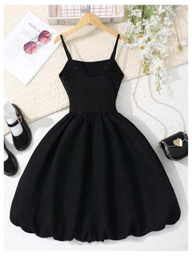 Verdusa Girl's Black Bubble Dress A Line Bow Flowy Cute Summer Cami Party Dress2