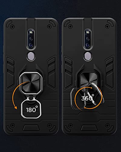 Image of Pikkme D5 Tough Armor Bumper Back Cover Case for Oppo F11 Pro |Ring Holder & Kickstand in-Built (Black)