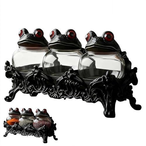 Witchy Frog Apothecary Spice Jars, Unique Witch Spice Jars,Gothic Food Storage Containers with Frog Lids, Kitchen Storage for Spices, Fun Salt and Pepper Shakers Seasoning Container
