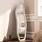 MGMYM Specchi a forma di delfino 140x45cm, specchio da parete Decorativo con Cornice, Specchio da Terra Grande Irregolare, Appeso a Parete, per Camera, Ingresso, Soggiorno, Vellutata (Bianco)