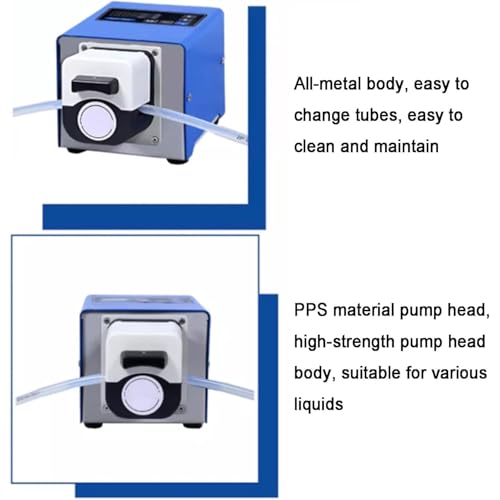 Bomba peristáltica para uso en laboratorio, alta precisión, velocidad ajustable de 0,1 a 100 rpm, tasa de flujo de 0,012 a 207 ml/min, temporizador de hasta 99 horas para un llenado preciso