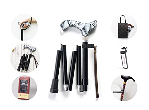 Merry Sticks/ 折りたたみステッキ / つえぶくろ & ステッキクリップホルダー付き / 杖 / ロイヤルクリスタル ブラック