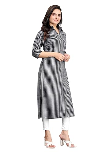 Image of Women Striped Cotton Straight Kurta (Pink)