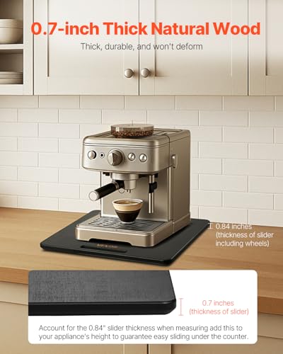 Image of VEVOR Appliance Slider, Large 13 x 16-inch, Rolling Sliding Tray with Silent Rubber Wheels & Hollow Handle, Easy to Clean, Appliance Rolling Tray for Coffee Maker, Kitchen Countertop, Black
