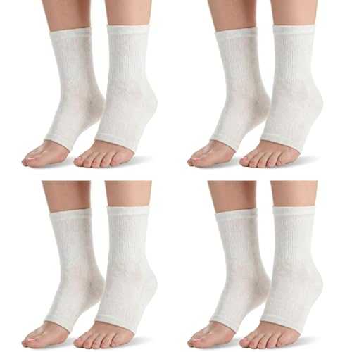 Shyyween 4 Pairs Cotton Eczema Toeless Socks White Moisturizing Open Toe Heel Socks for Adult Wet Wrap Hydrating Therapy Soft Feet Treatment