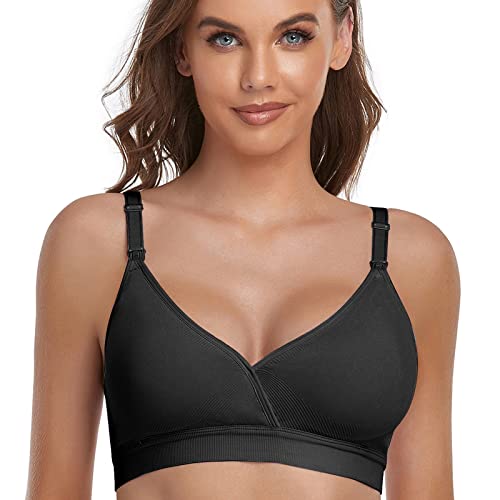 Gailife 5Pack V Neck Nursing Bras Seamless Maternity Bras With Extra Bra Extenders For Sleep Breastfeeding - M,Black/Nude/Gray/Pink/Purple #TOP1