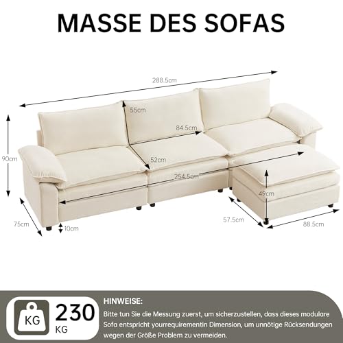 JIEXI Ecksofa Mit Schlaffunktion, Sofas Und Couchs, Modulares Ecksofa, Wohnlandschaft U Form, L Form Eckcouch, Für Couch Wohnzimmer Schlafzimmer Büro Wohnung, Chenille-Stoff 288 x 132 cm – Bild 3