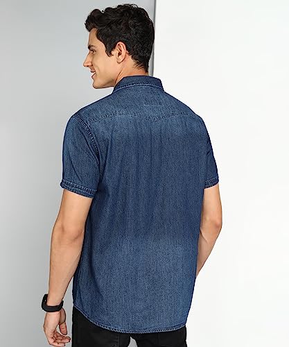 Image of Kuons Avenue Men's Denim Double Pocket Casual Shirt | Half Sleeves Shirt for Men