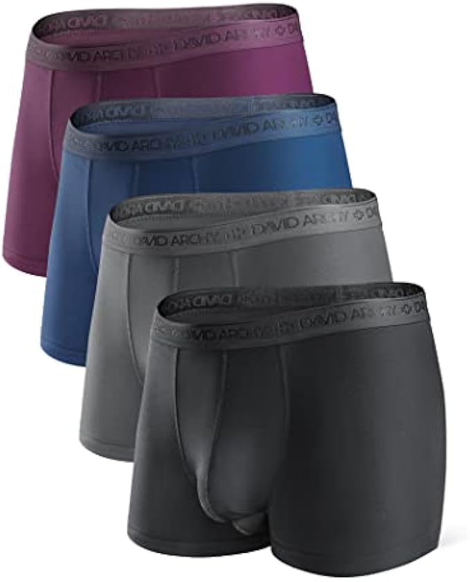 DAVID ARCHY Mens Underwear Dual Pouch Micro Modal Trunks Separate Pouches Bulge Enhancing Boxer Briefs for Men 3 or 4 Pack