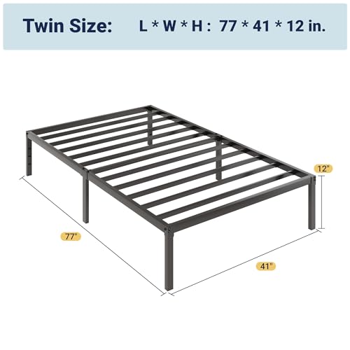 Image of Allewie Twin Bed Frame, 12 Inch Metal Platform Beds with Storage Space, No Box Spring Required and Easy Assembly, Black